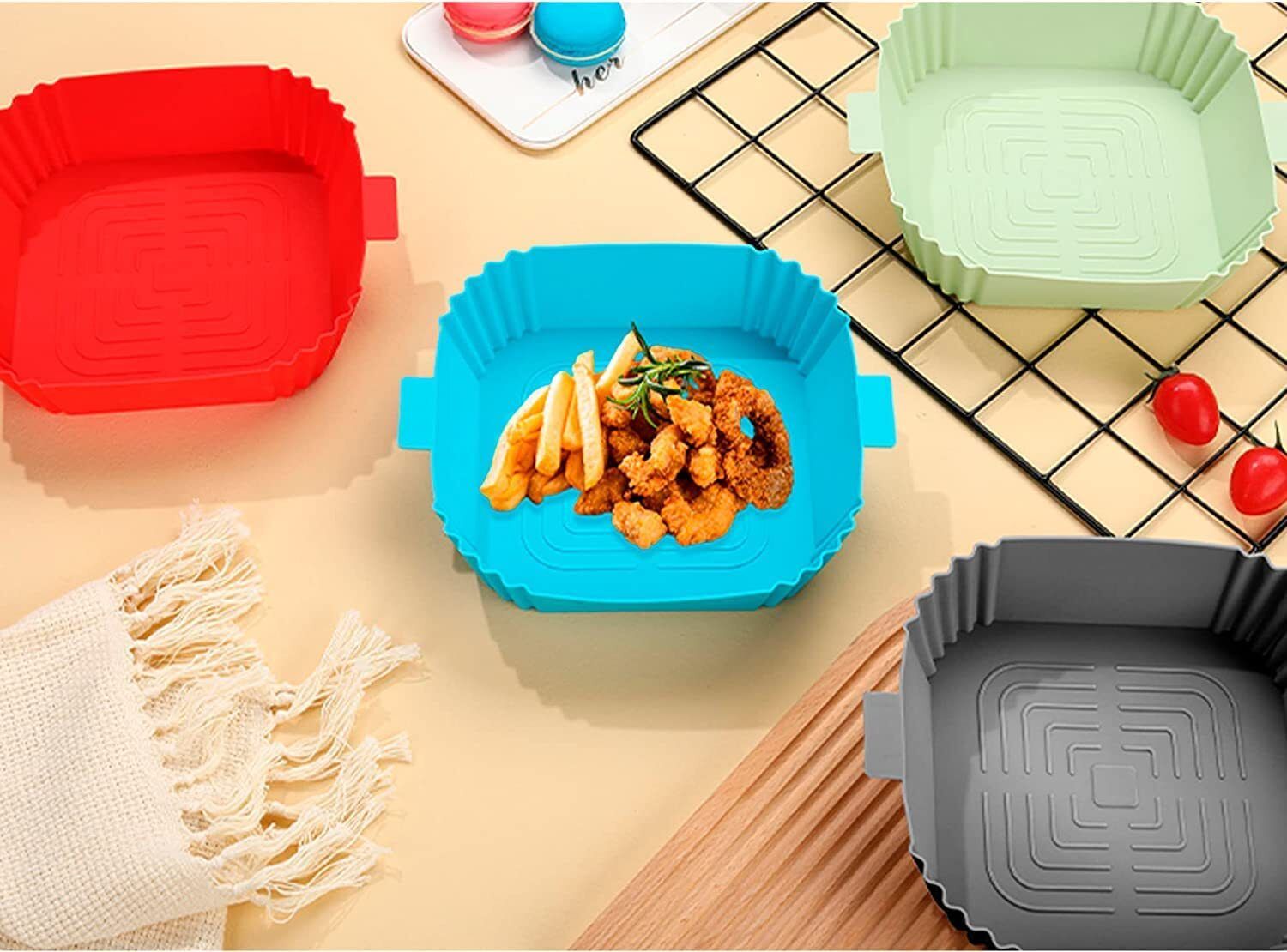 jiyancreation 3Pcs Silicone Square Air Fryer Liners Pot Heat Resistant Basket Oven Accessories Air Fryer-picture-20