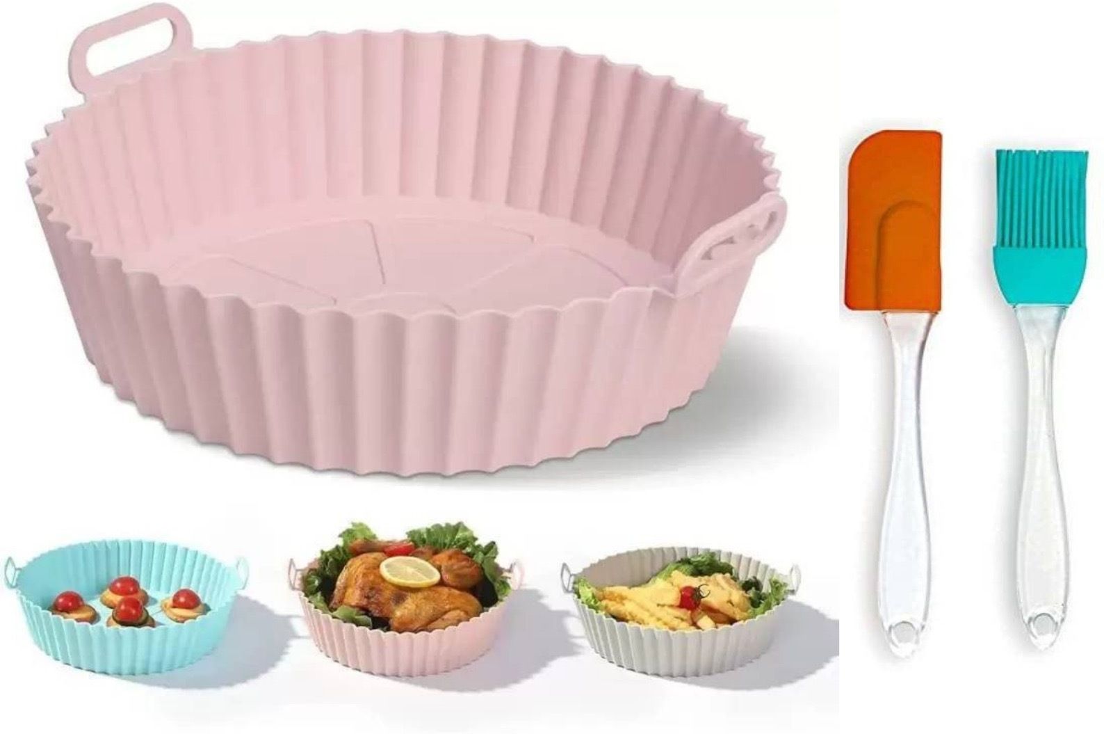 Air Fryer Tray-Pink Food Safe Heating Baking Tray, With 1 Oil brush & 1 Spatula Airfryer Tray-image-3