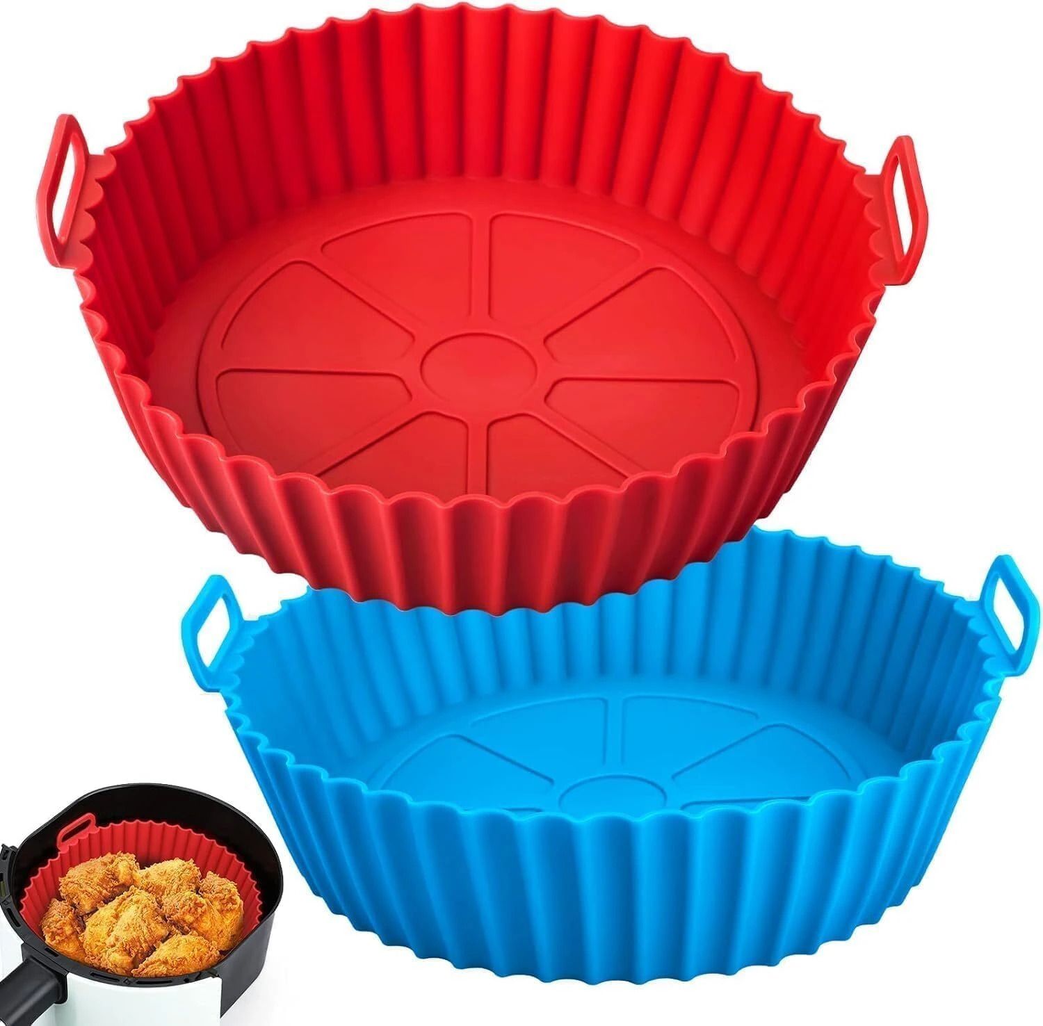 Air Fryer Liners Pot 2 Pcs I Round Silicone Basket Baking Tray Air Fryer-image-45