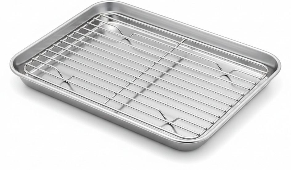 gyanadh Stainless Steel Baking Tray with Cooling Rack Rust Free Oven Dishwasher Safe Tray Serving Set-picture-20