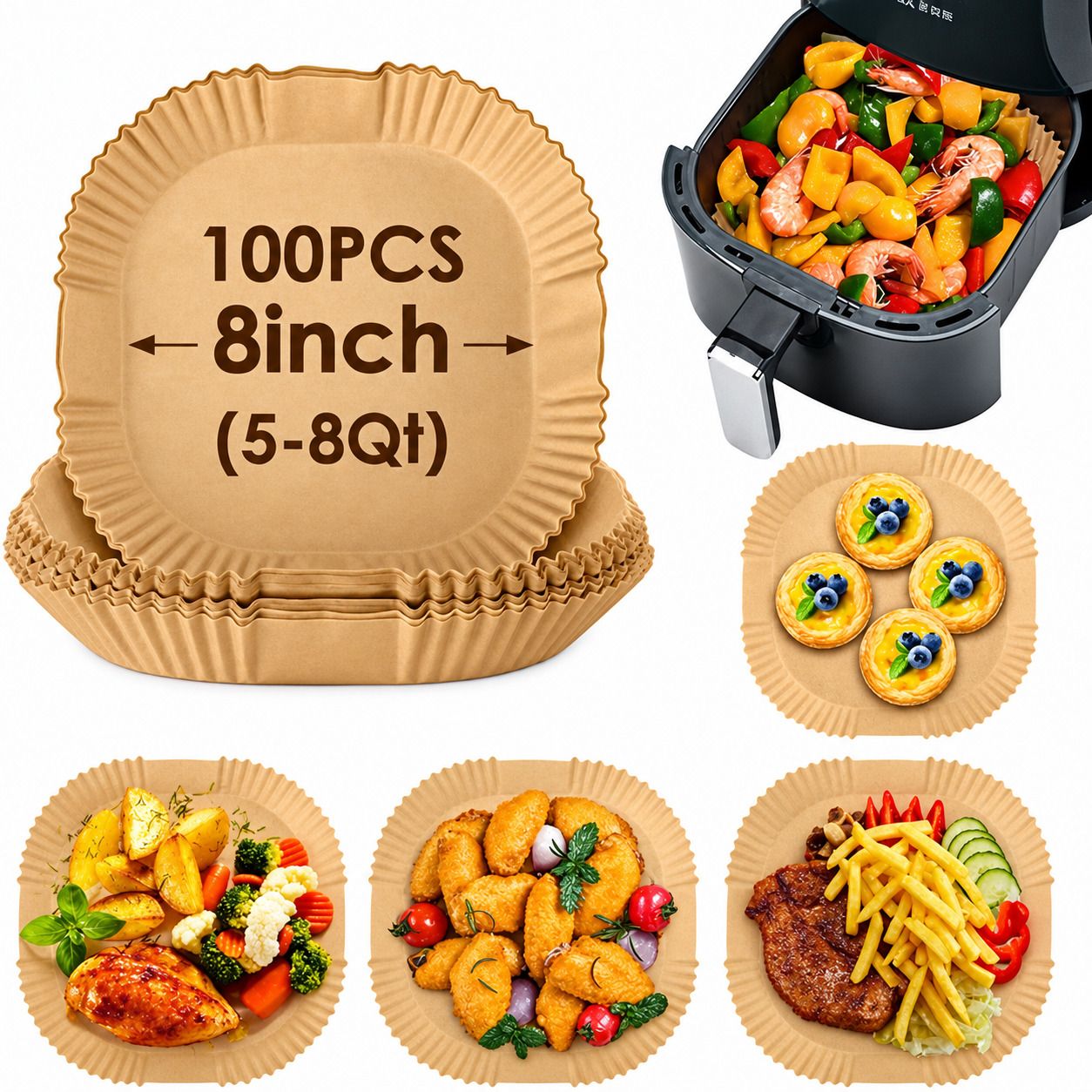 100 Pcs Air Fryer Paper Liners | Square Non Stick Parchment Baking Sheets Airfryer Tray-image-44