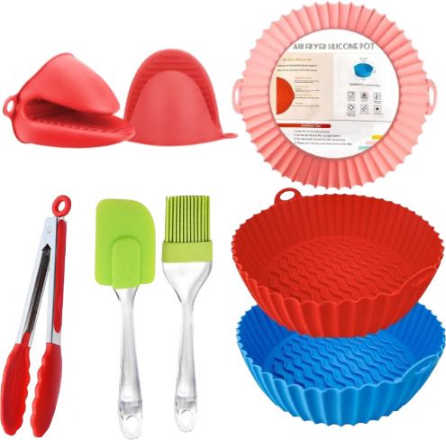 3 Pack Silicone Air Fryer, Oven Mitts, Basting Brush and Tongs Airfryer Tray-image-34