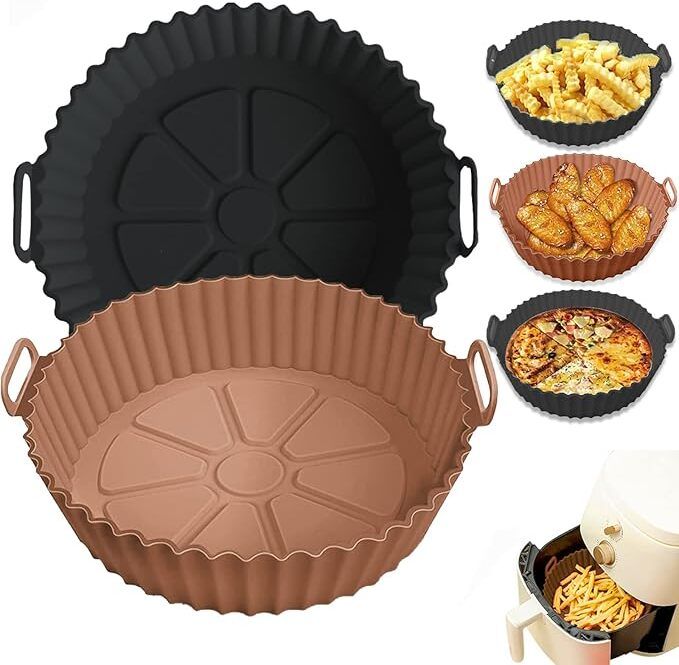 Pack of 2 brown and black Perfect Fries Silicone Air Fryer Basket Airfryer Tray-image-14