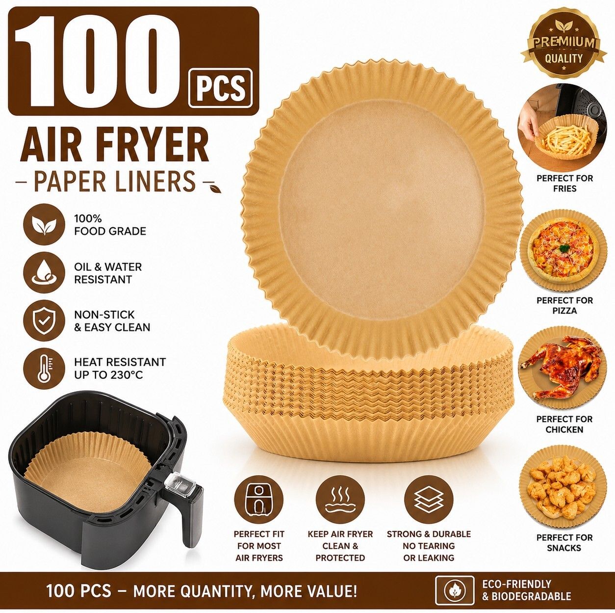 Air Fryer Paper 100PCS Round Disposable, Non-stick, Baking Paper & Oil-proof Airfryer Tray-image-15