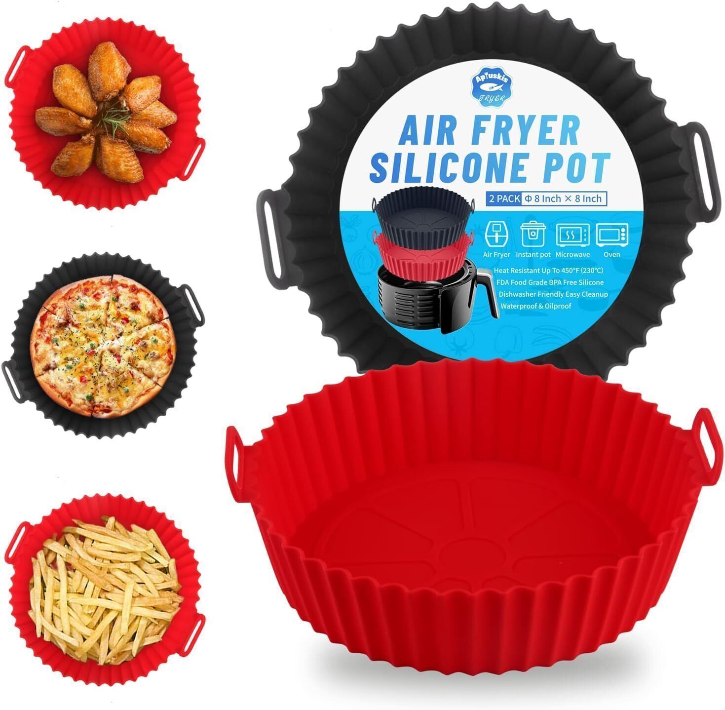 NEW26-Accessories Liners Pot 2 Pack I Round Silicone Basket Baking Tray Airfryer Tray-image-22