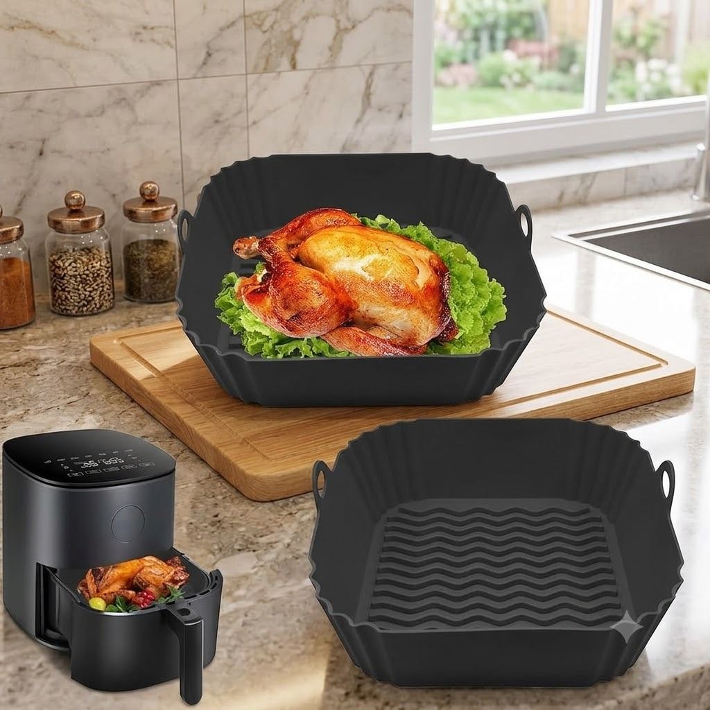 2 PCS Air Fryer Accessories (BLACK,SQUARE) Airfryer Tray-image-14