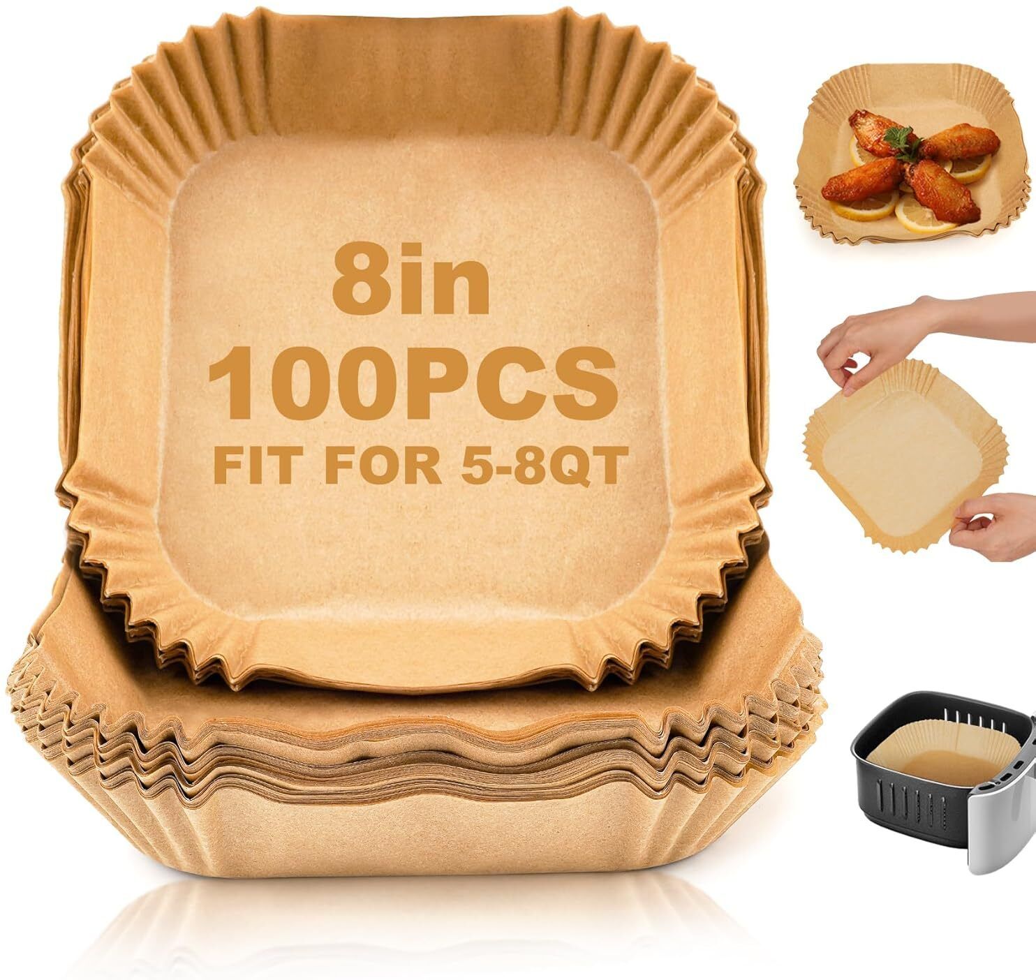 Square Air Fryer Liners Food-Grade BPA Free Air Fryer Paper (100 Square Psc) Airfryer Tray-image-40
