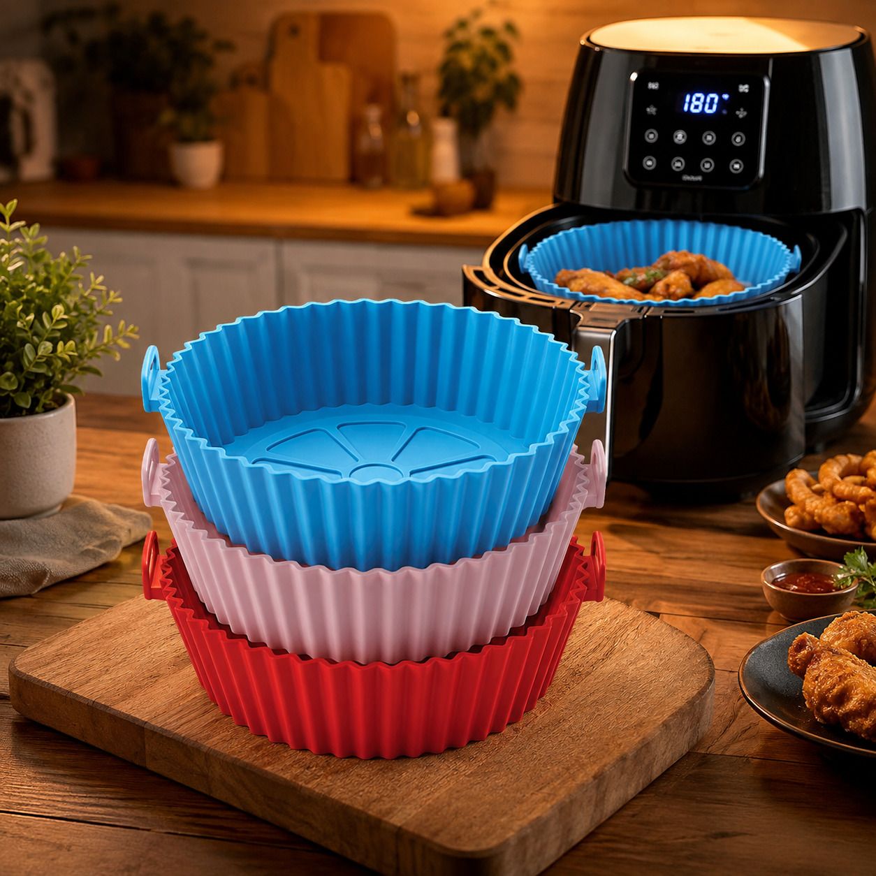 non stick silicone air fryer pot for daily cooking, kitchen cooking accessories airfryer tray