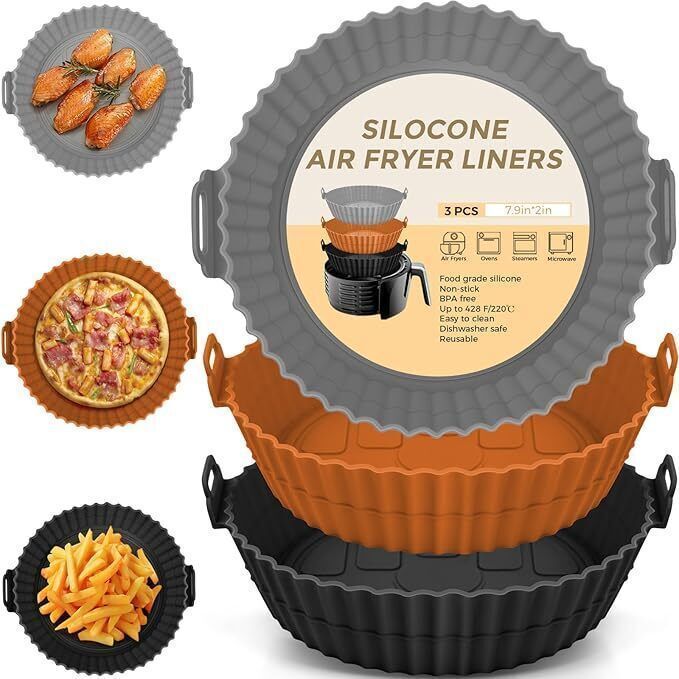 Pack of 3 Black,Brown And Gray Breakfast Tray Silicone Air Fryer Mat Airfryer Tray-image-7