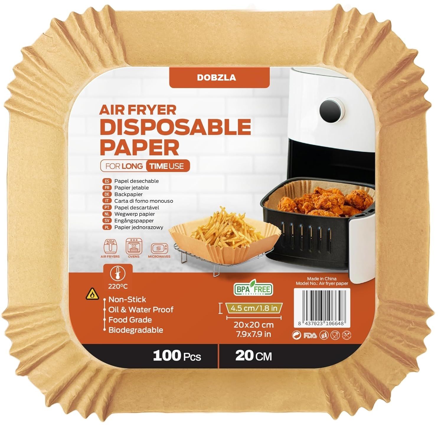 100 PCS Air Fryer Paper Sheets, Disposable Paper Liner for Microwave, Oil-Proof Airfryer Tray