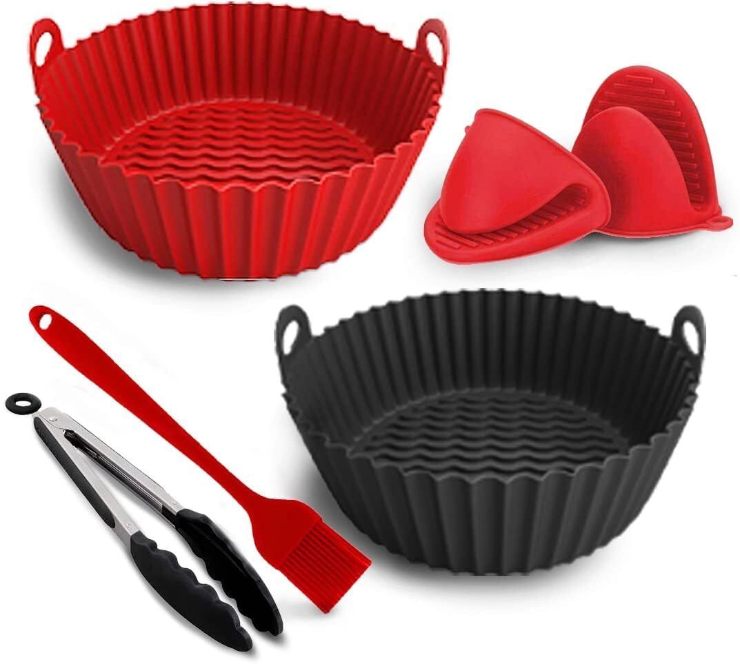 2 Pack 7.5inch Easy Cleaning Air Fryer Silicone Basket Heat Resistant Tray-image-22