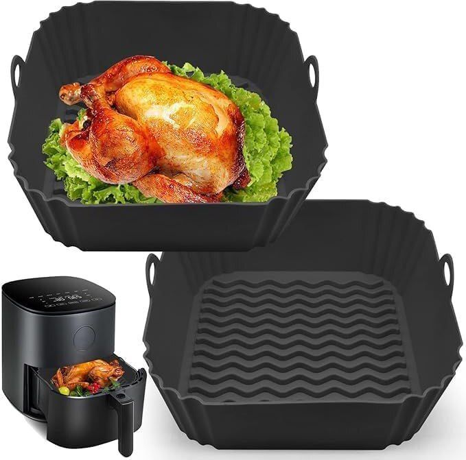 Air Fryer Silicone Liners Square 2 Pack 7.1 Inch Airfryer Liners 4-7 QT Reusable Airfryer Tray-image-44