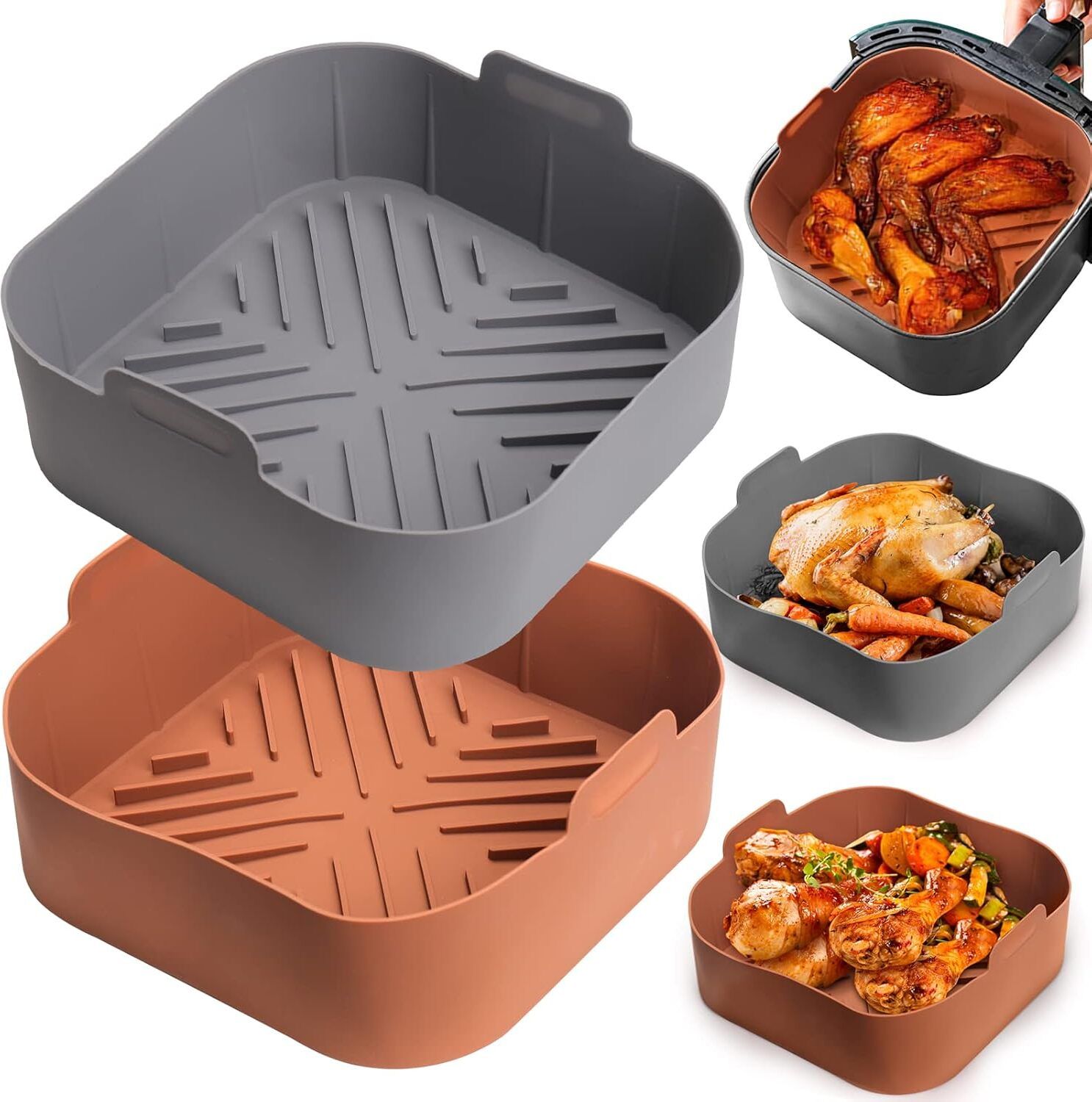 dumleto Reusable Square Silicone - 2Pcs Airfryer Tray-picture-5