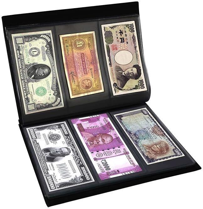 Leather Currency Album for notes (90 pockets)- Fits Big Currency Notes - Black Album-image-24