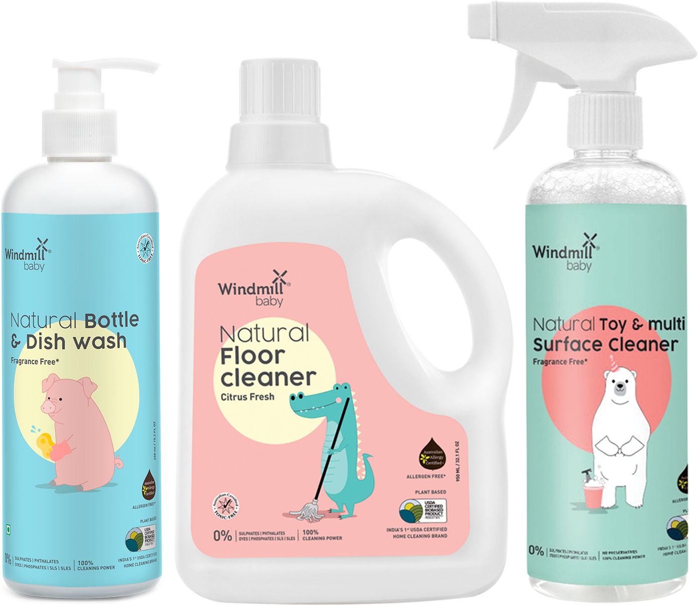 windmill baby Cleaner Combo Bottle Wash 450ml + Toy Cleaner 450ml + Floor Cleaner 950ml-picture-28