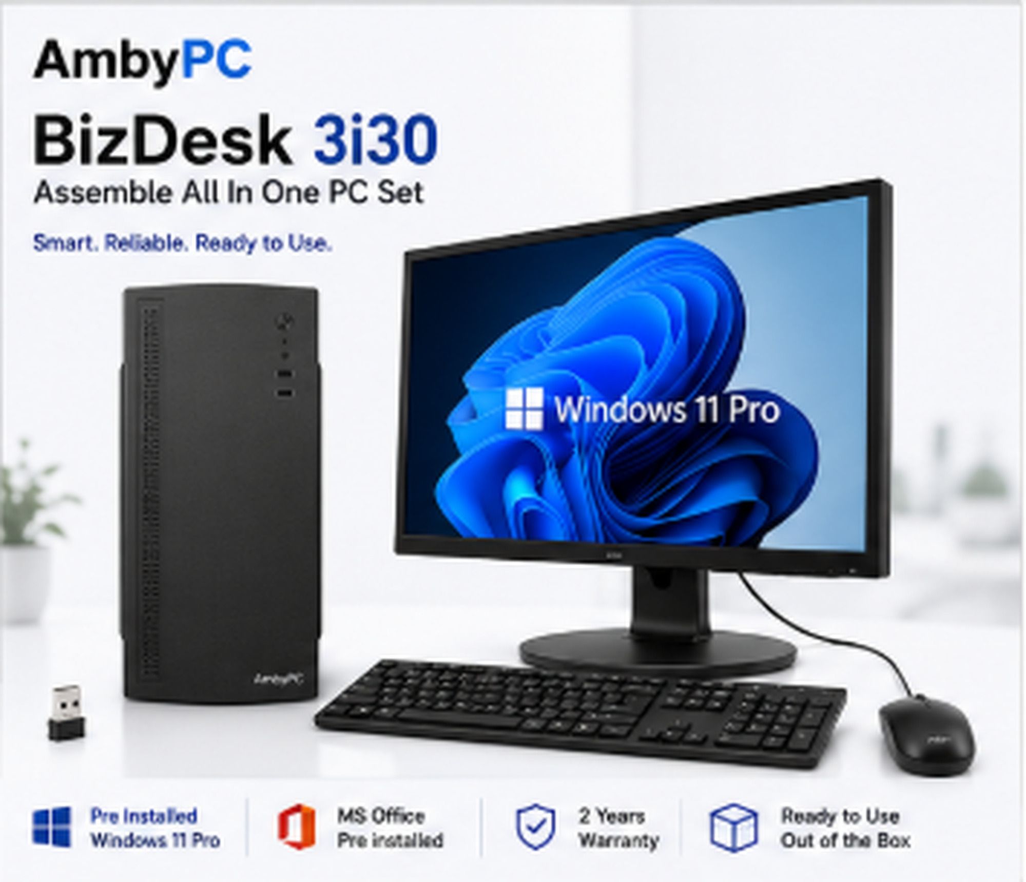 AMBYPC BizDesk 3i30 Assemble All In One PC set Core i3 (4 GB DDR3/128 GB SSD/Windows 10 Pro/19 Inch Screen/BizDesk/Wired Keyboard & Mouse/Wifi/ 1+1 Year Warranty)-image-47