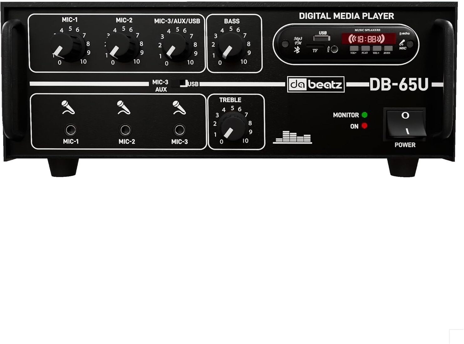 da.beatz. 65W PA Mixer Amplifier Bluetooth USB 3 Mic DJ Karaoke Speaker Output 65 W AV Power Amplifier-picture-10