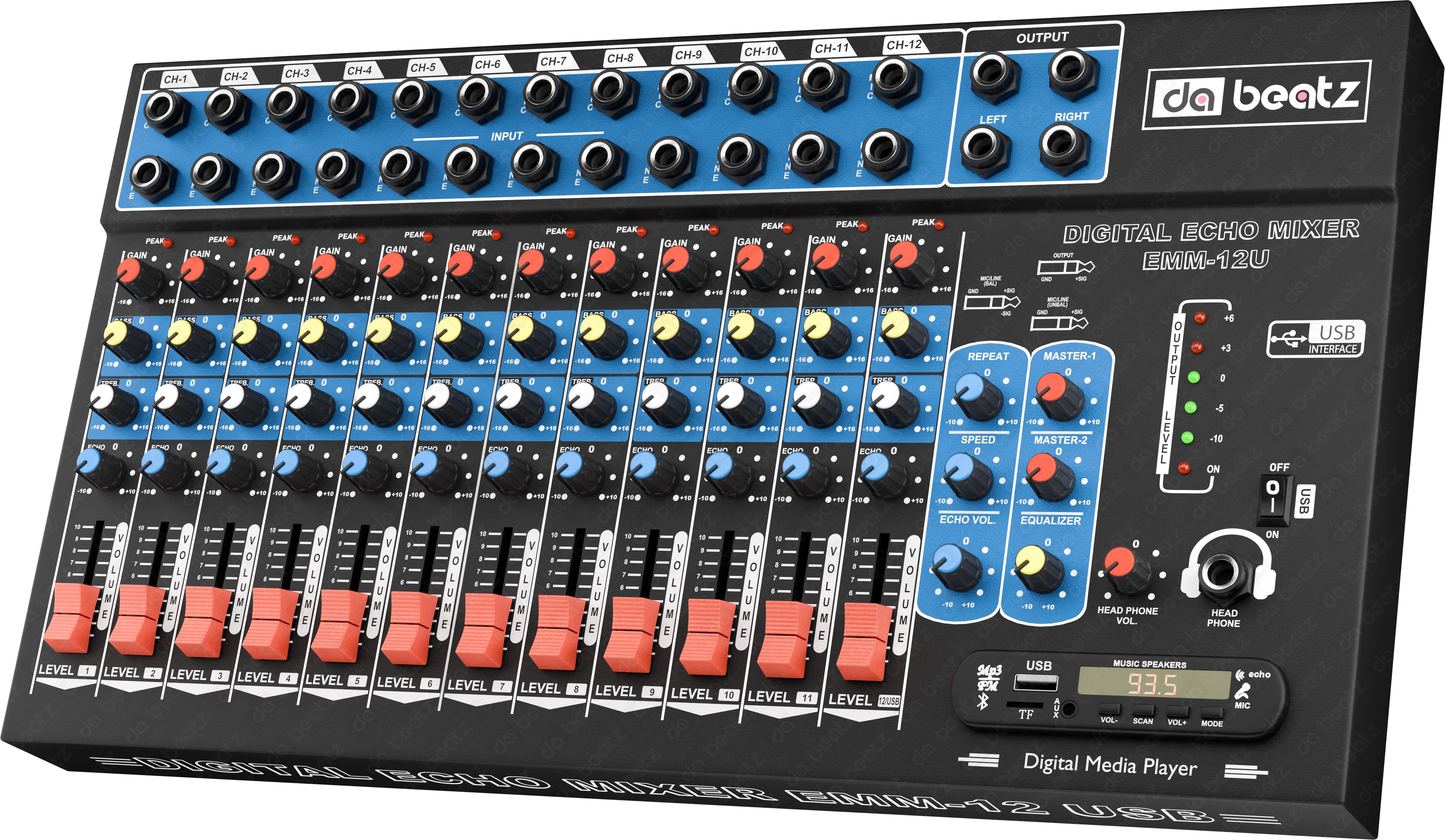 Digital Sound Mixer EMM-12 Professional 12-Channel mixer & Audio Interface USB 50 W AV Control Amplifier-image-44