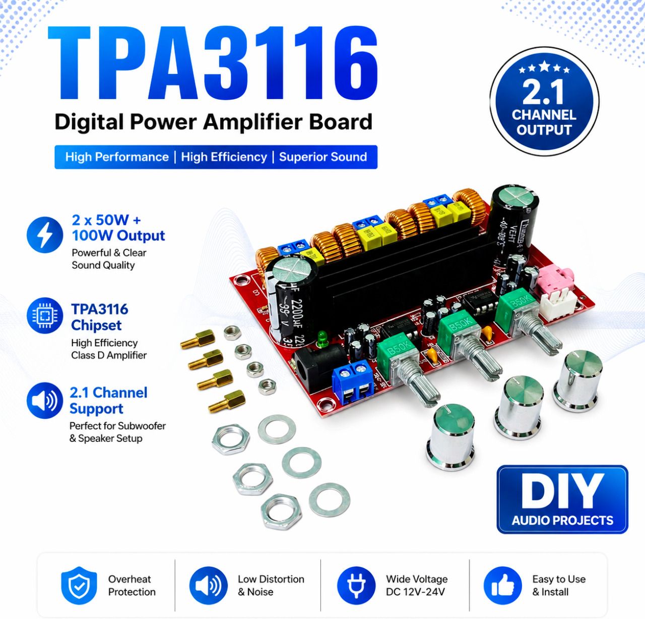 PREMIUM TPA3116 50x2 WATT,100WATT SUBWOOFER Sound Recorder and Sound Circuit Sound Recorder and Sound Circuit Electronic Hobby Kit-image-19
