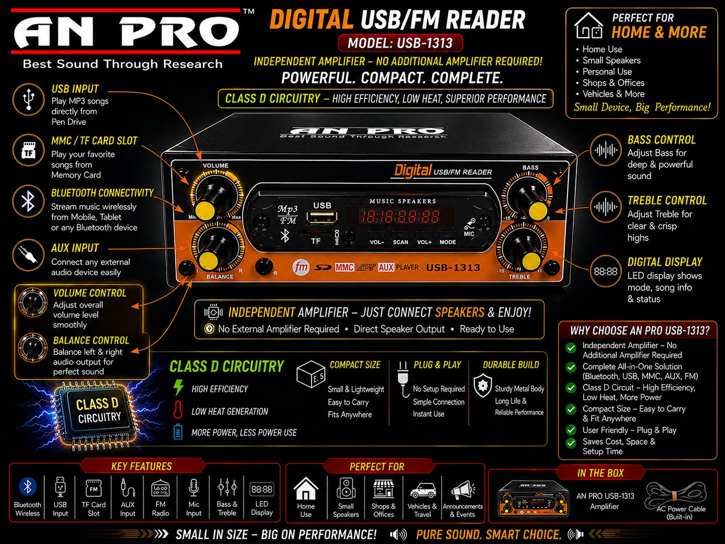 anpro USB-1313 150 W AV Power Amplifier-picture-31