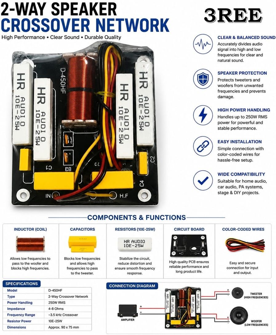 3ree HIGH QUALITY D450 IMPORTED CROSSOVER NETWORK PLATE FOR HIGH FREQUENCY DRIVER 120 W AV Control Amplifier-picture-48