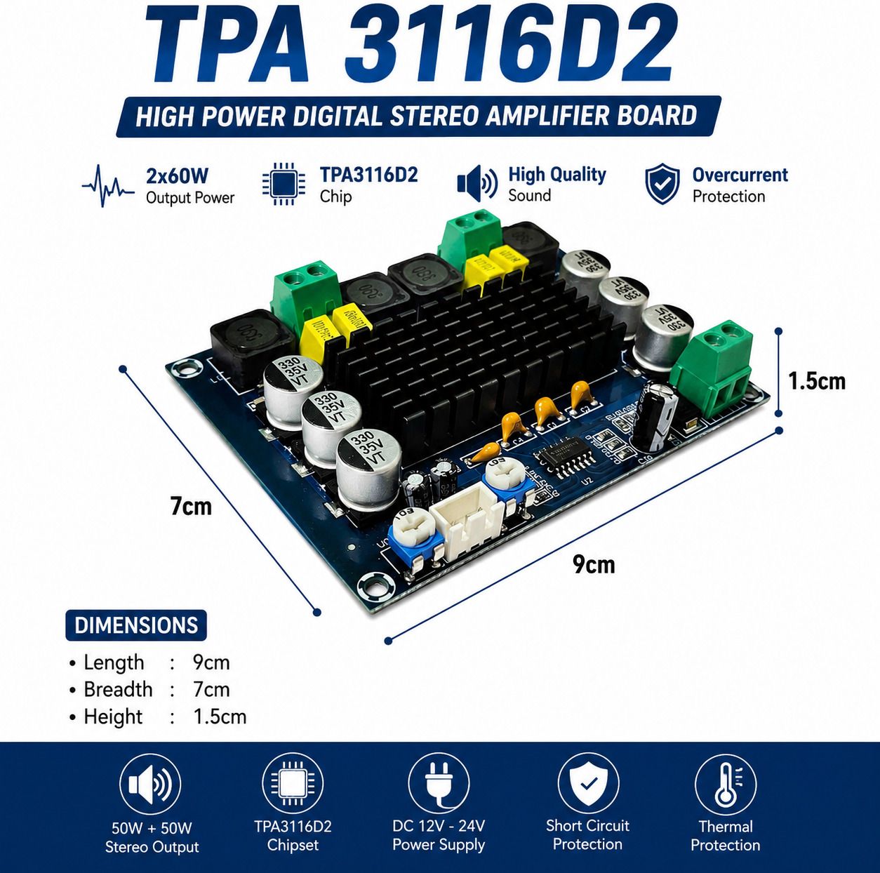 TPA3116D2 2-Channel Digital Audio Stereo Power Amplifier Board 2x60W 5 W AV Power Amplifier-image-49