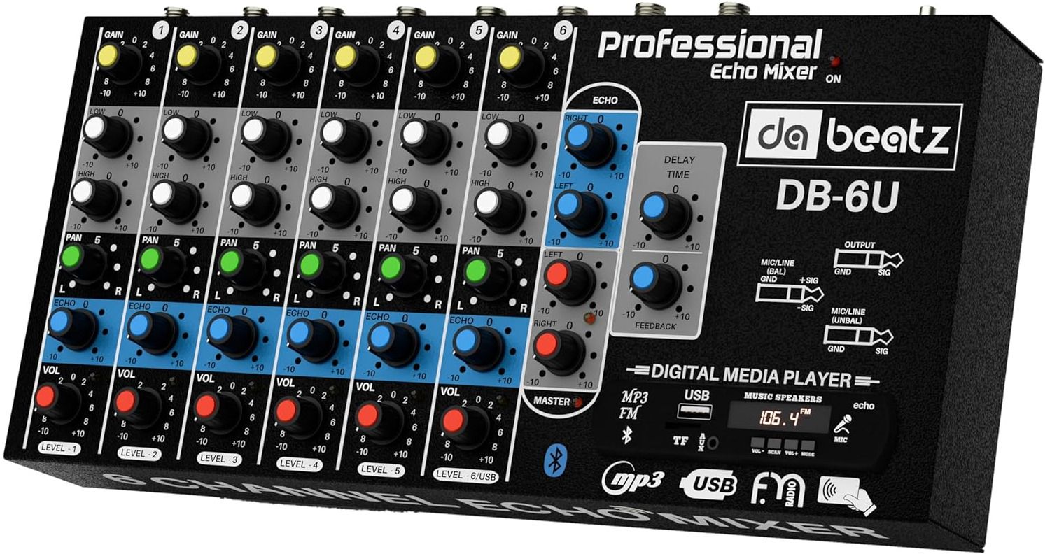 6-Channel Professional mixer DB-6U Digital Sound Mixer & Audio Interface USB,BT 220 W AV Control Receiver-image-12