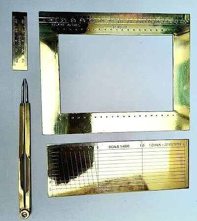 sanahill PATWARI Area Comb & Diagonal Scale KIT of 1/4000 Marking (4 Items Combo) Brass Analytical Scale image 1
