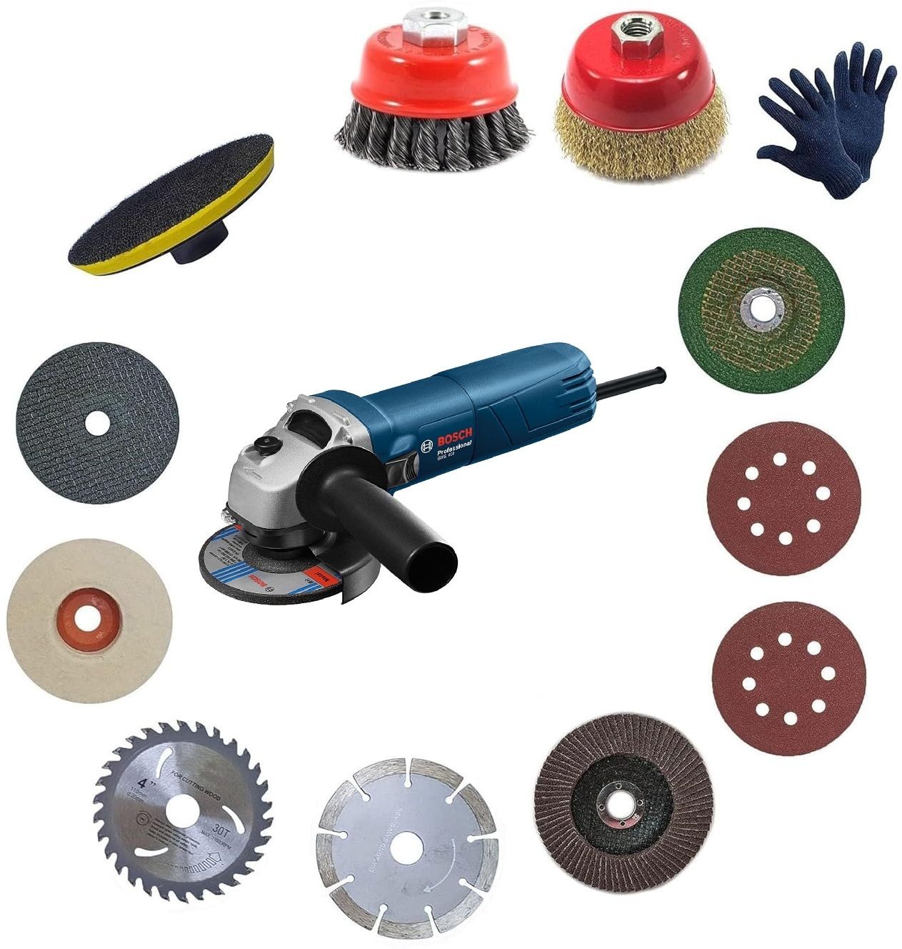bosch Multi Use Powerful GWS 600 Grinder With 1Pair Gloves and 11pc Multi type wheels, Angle Grinder-picture-47