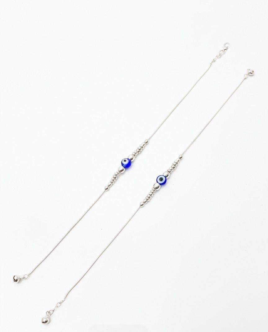 pranesta jewellery Pranesta Evil Eye Silver Chain Pair Silver Anklet-picture-2