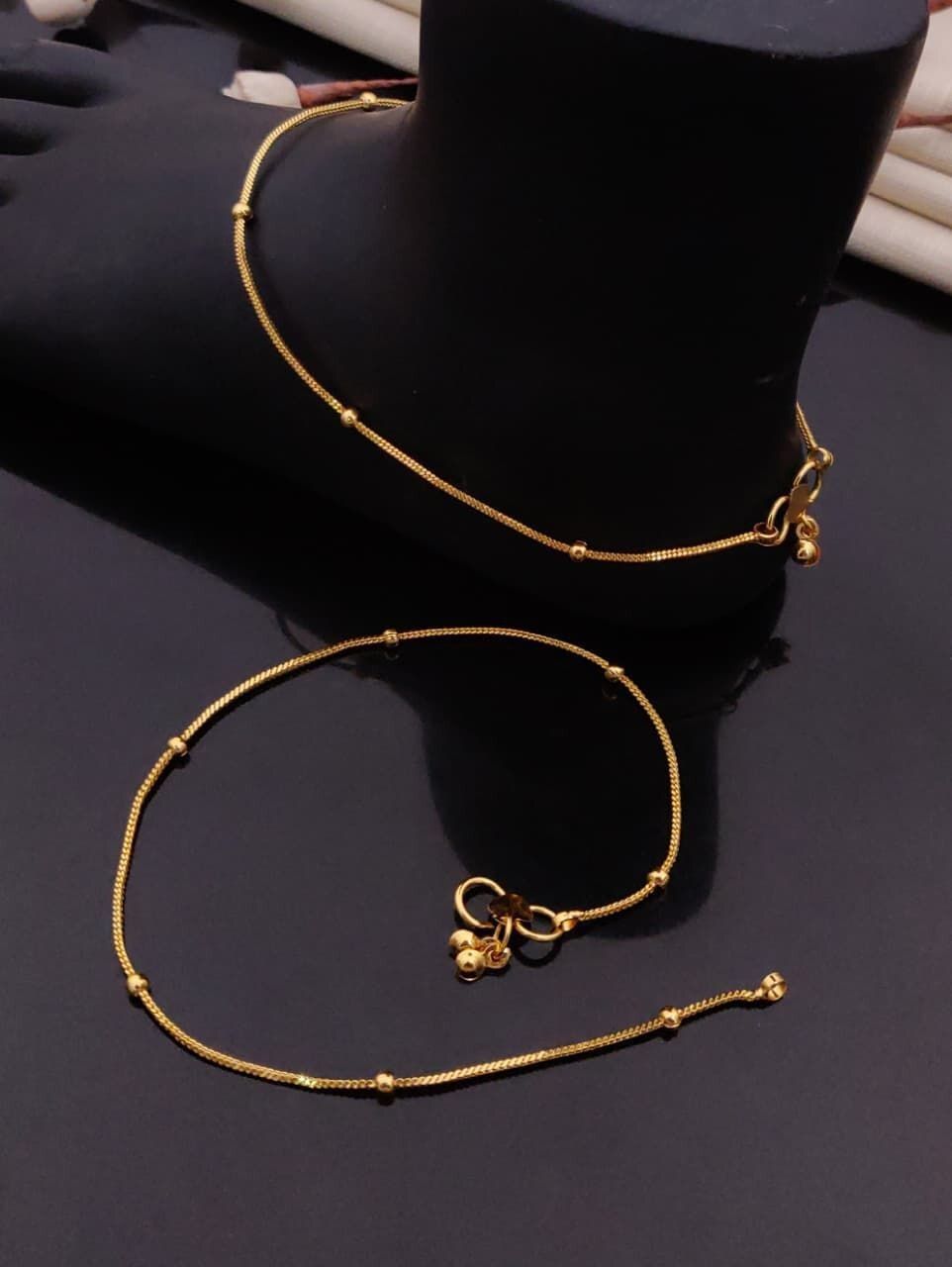 revary Simple Gold Plated Anklets For Women and Girls-P Alloy Anklet-picture-12