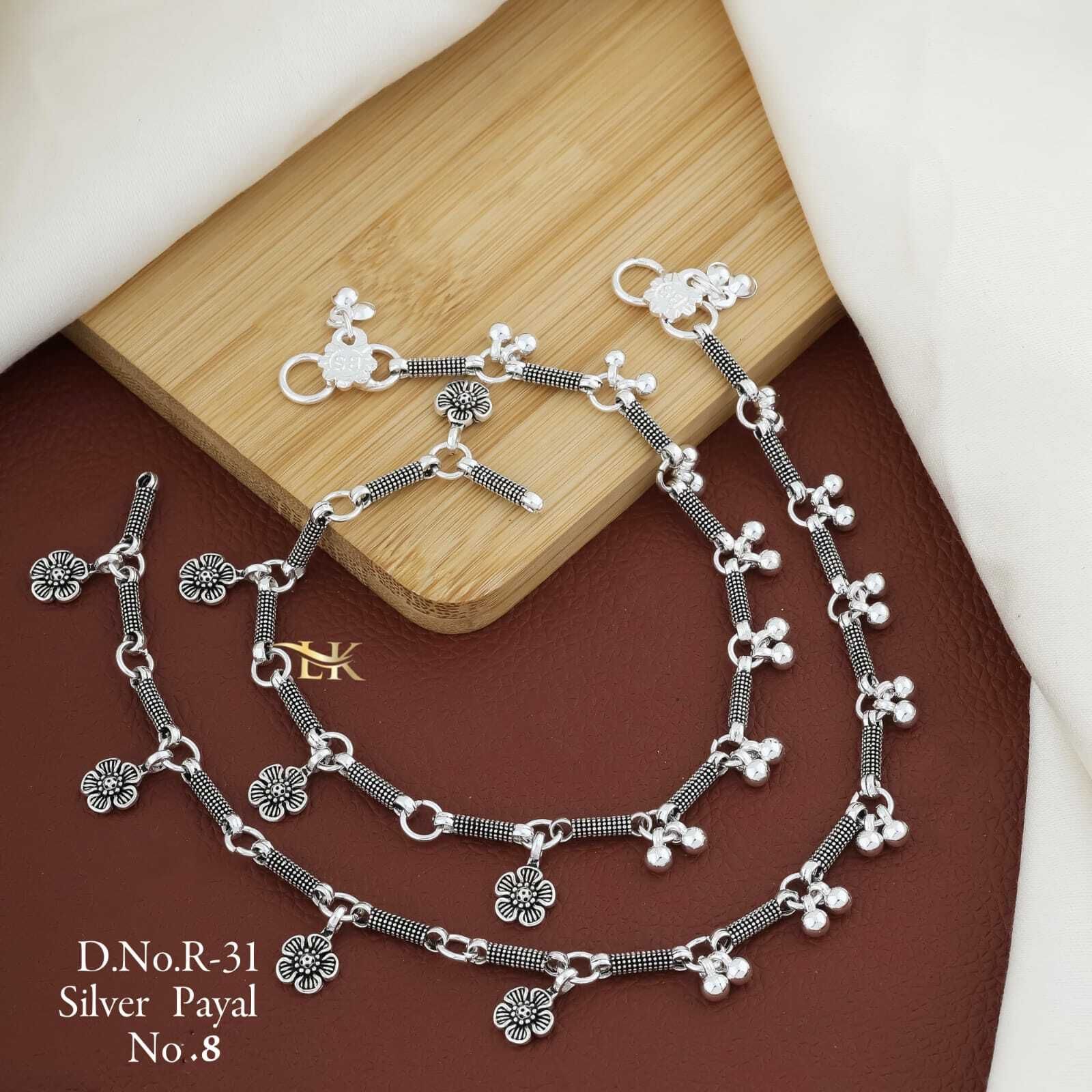 hevenq 11-Inch Trendy Designer Chandi Payal for gift to Women & Girls Alloy, Silver Anklet-picture-3