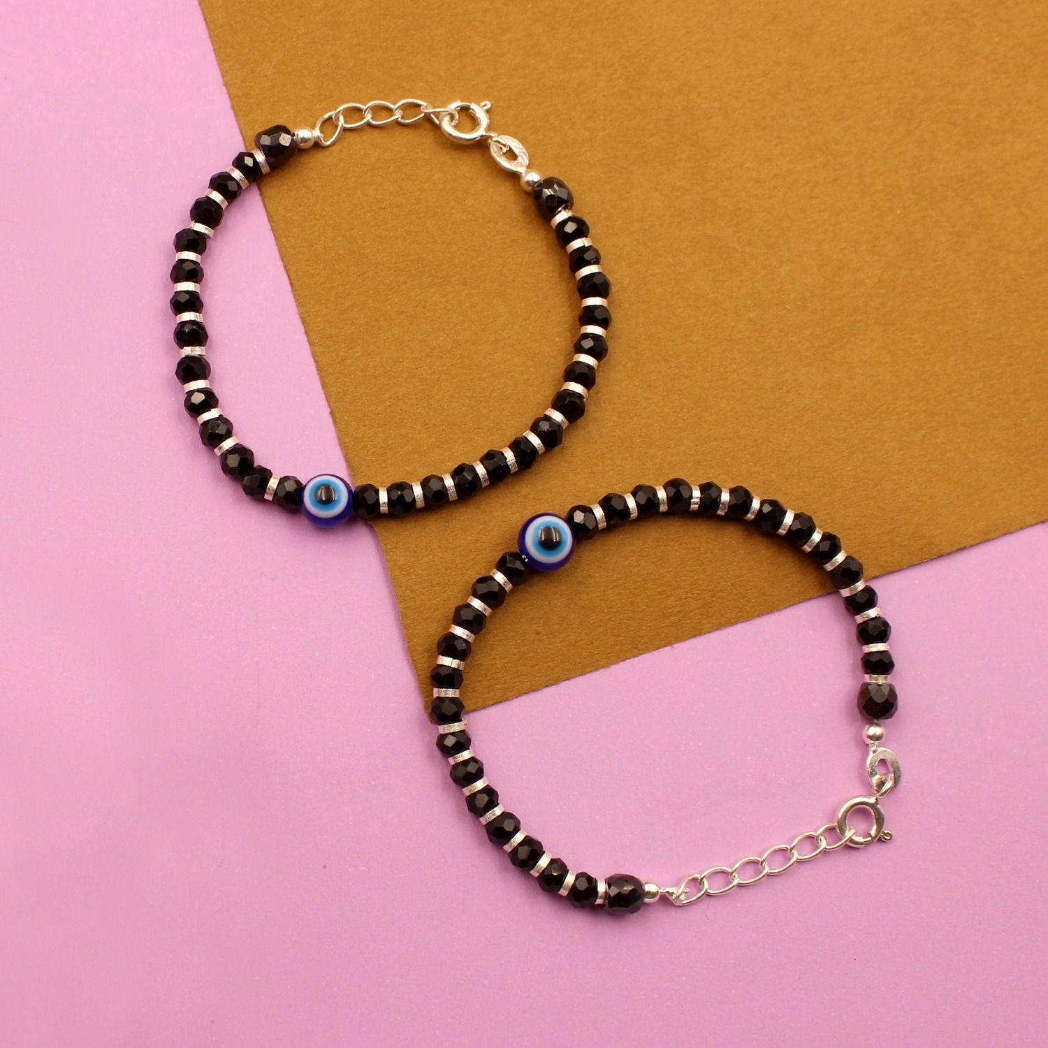 Sterling Silver Minimal Evil Eye Black Beaded Anklet for Girls Sterling Silver Anklet-image-39