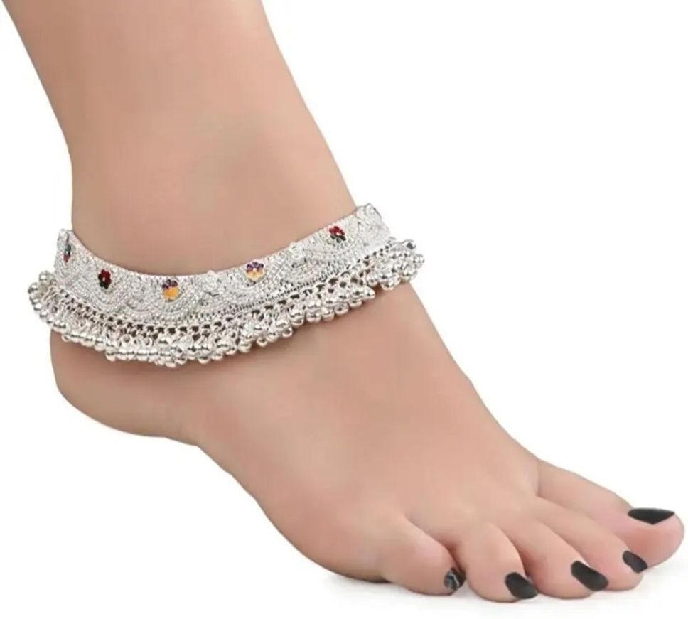 Beautiful Silver Plated Bridal Payal For Women One Pair Alloy Anklet Alloy Anklet-image-15