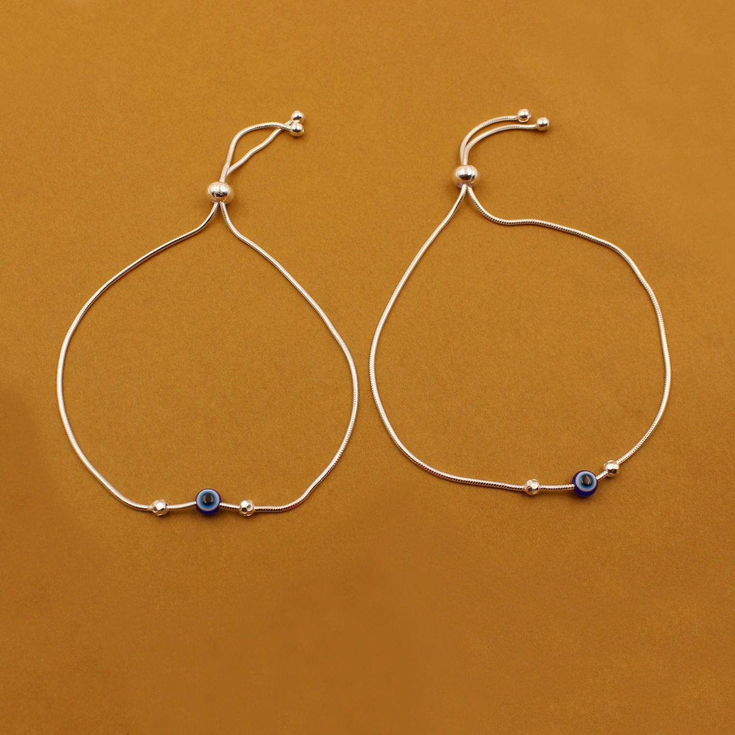 Silver Evil Eye Adjustable Anklet for Women | Minimal Blue Nazar Bead Anklet Sterling Silver Anklet-image-14