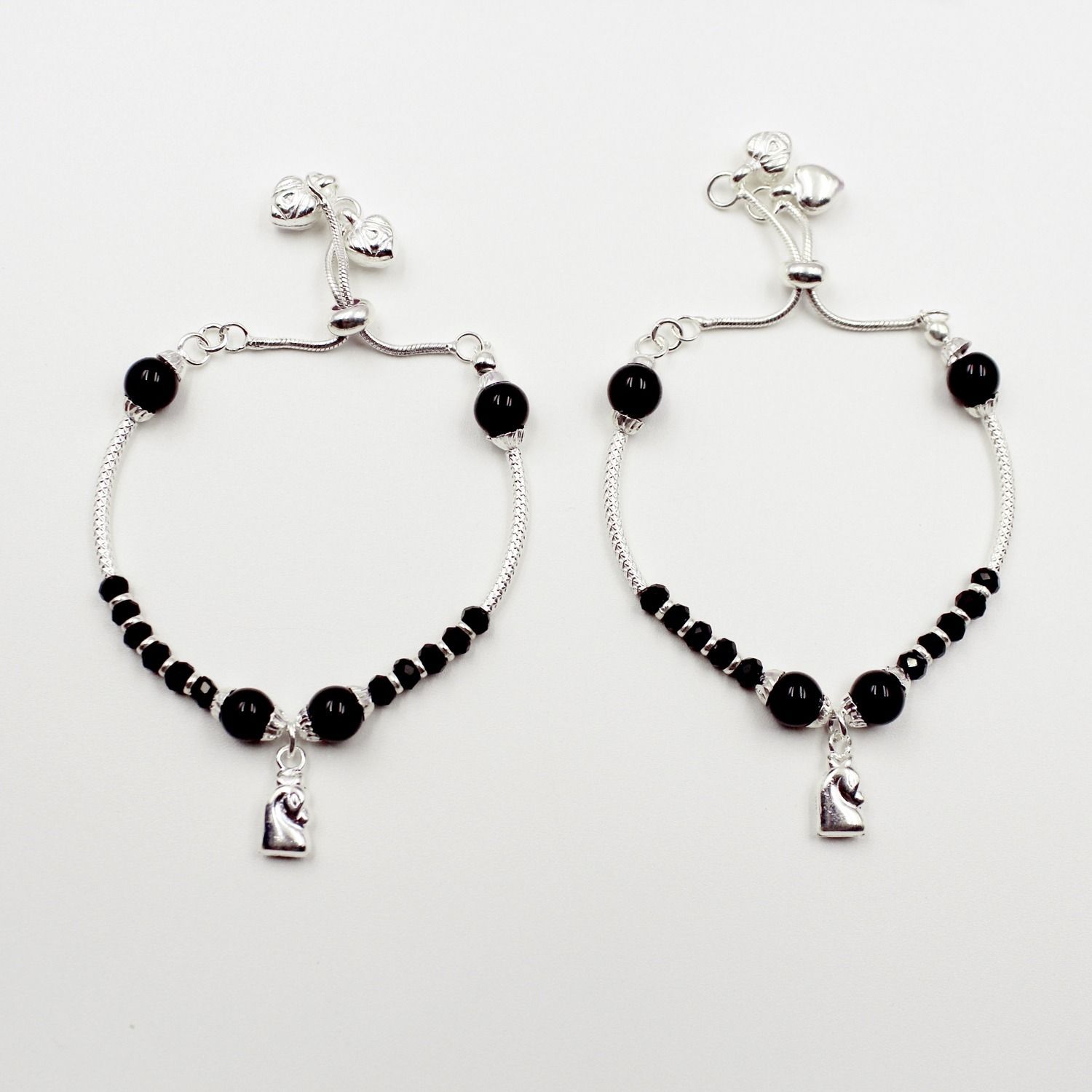 Sterling Silver Minimal charm Black Beaded Anklet for Girls Sterling Silver Anklet-image-36