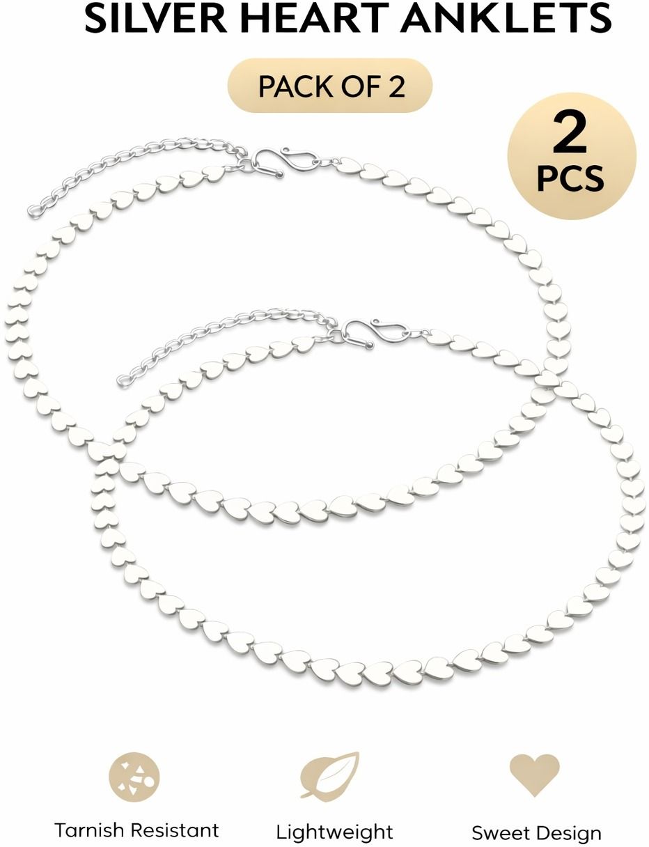 tm jewells Heart Anklet Metal, Silver Anklet-picture-26