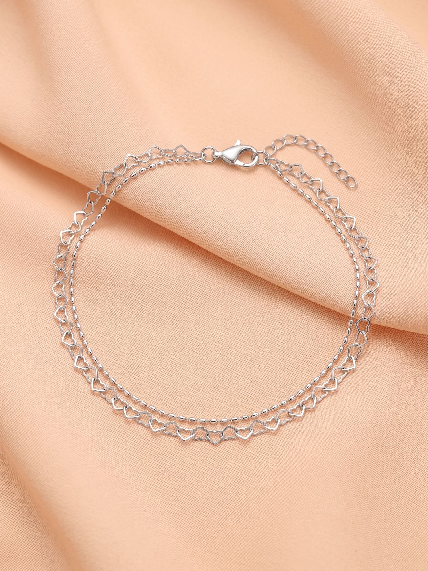925 siller Pure 925 Sterling Silver Double Layer Heart Anklet Silver Anklet-picture-10
