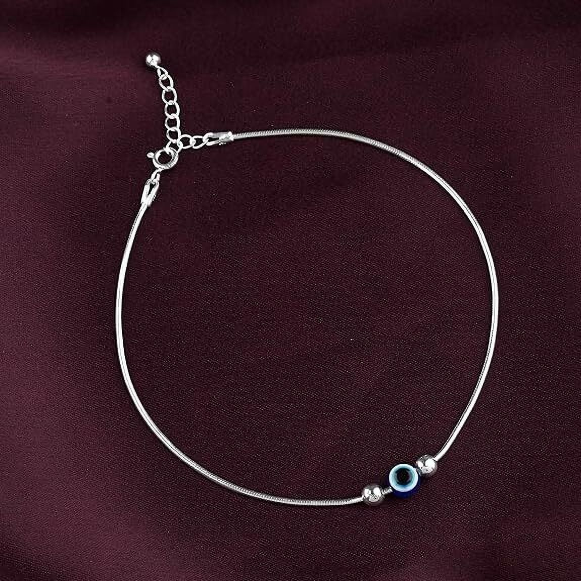 925 Pure Silver Evil Eye Anklet| Payal Sterling Silver Anklet-image-42