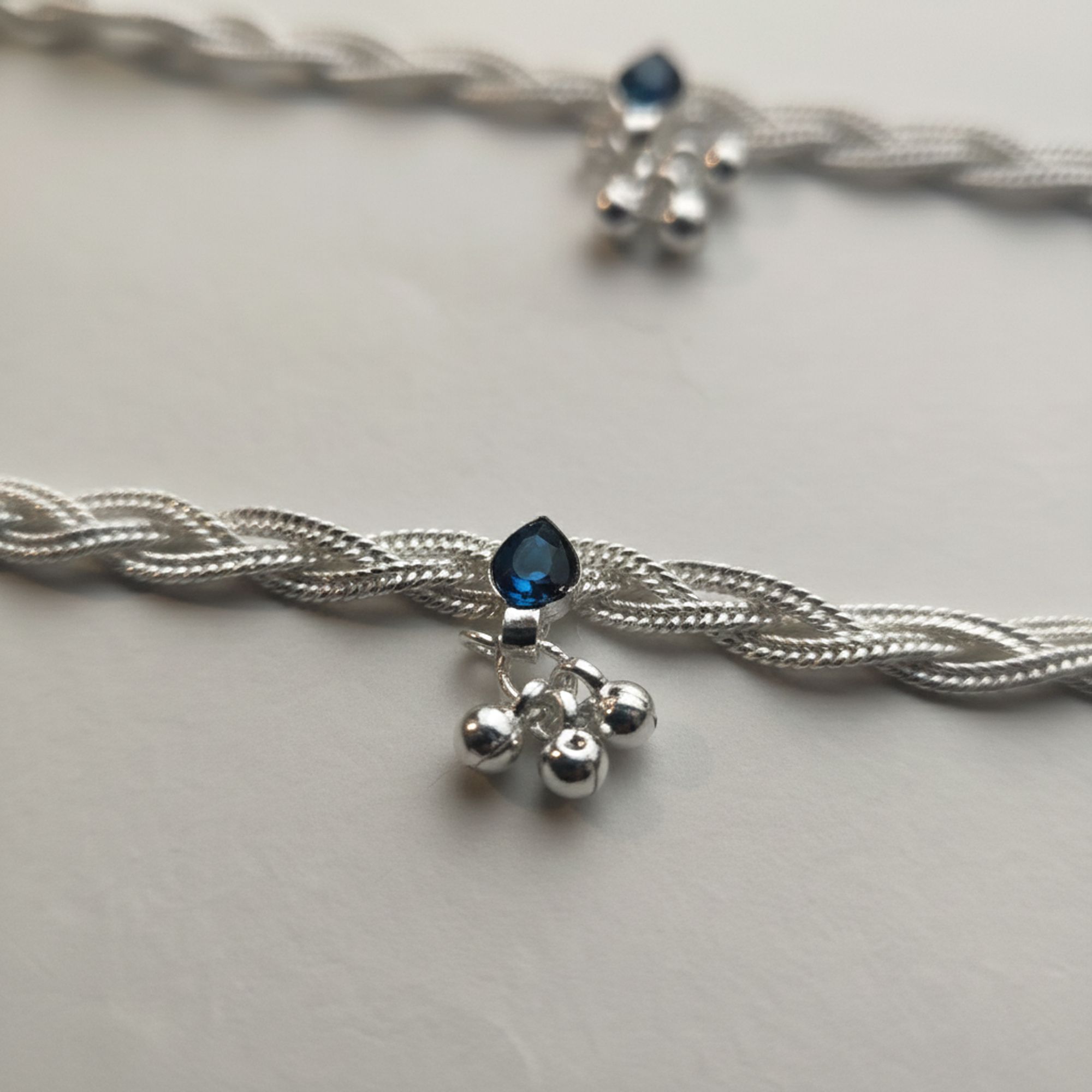Braided German Silver Imitation Anklets Ethnic Payal with Ghungroos (1 Pair) Silver Anklet-image-8