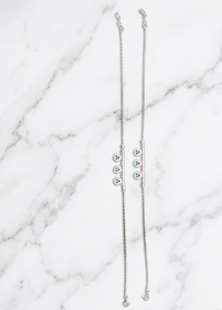 pranesta jewellery Silver Floral Charm Anklet Silver Anklet-picture-12