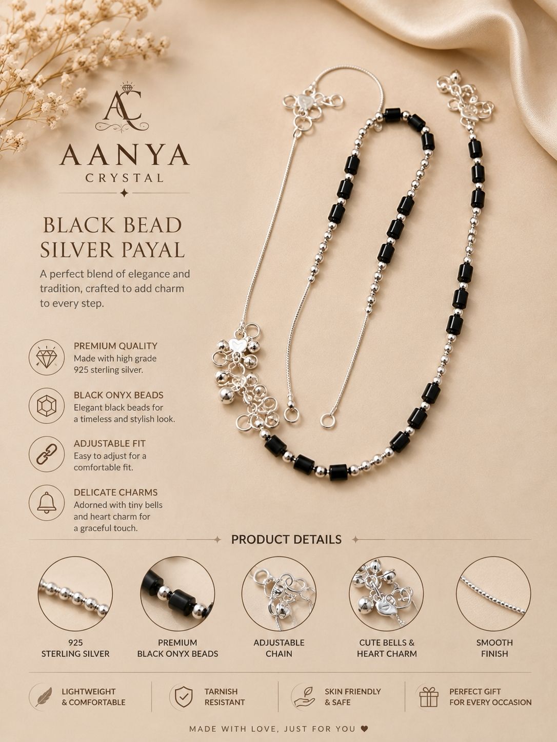 aanyacrystal anklet for girls stylish latest fancy t Sterling Silver Anklet-picture-30