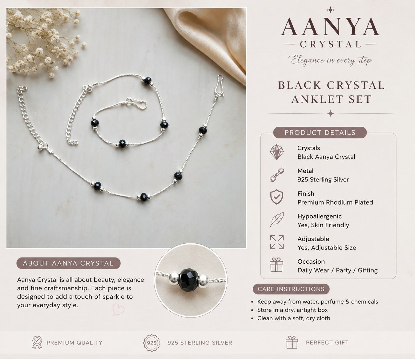 aanyacrystal anklet for girls one leg... black colour one leg Sterling Silver Anklet-picture-38