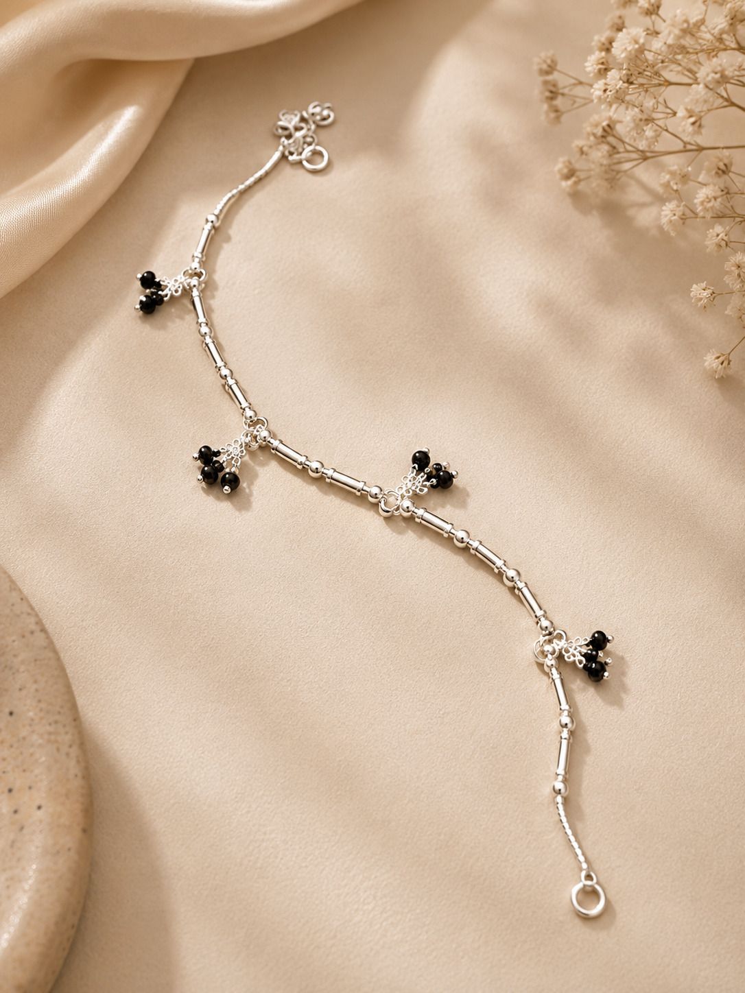 laddu vasu creation Black Bead Silver-Plated Anklet for Women and Girls Sterling Silver Anklet-picture-25