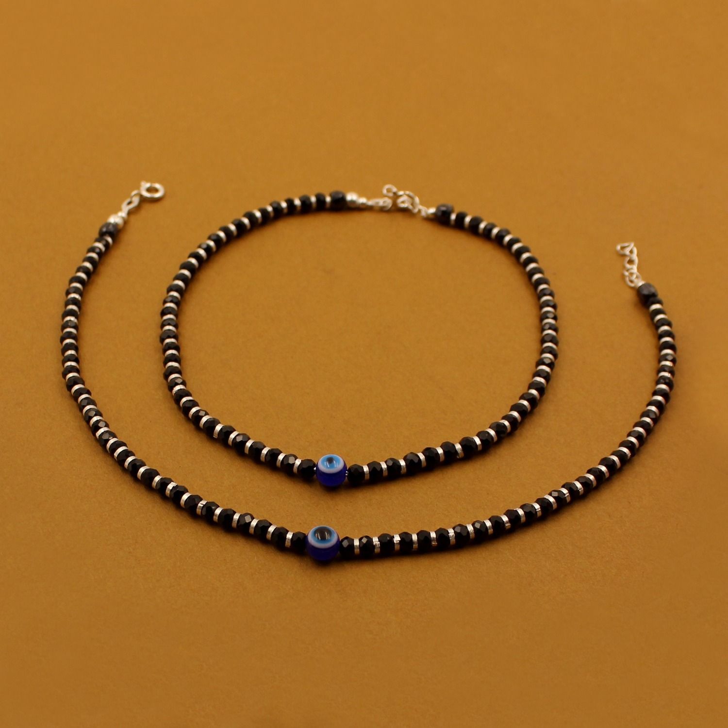 Silver Black Bead Evil Eye Anklet for Women & Girls | Payal with Blue Nazar Bead Sterling Silver Anklet-image-43