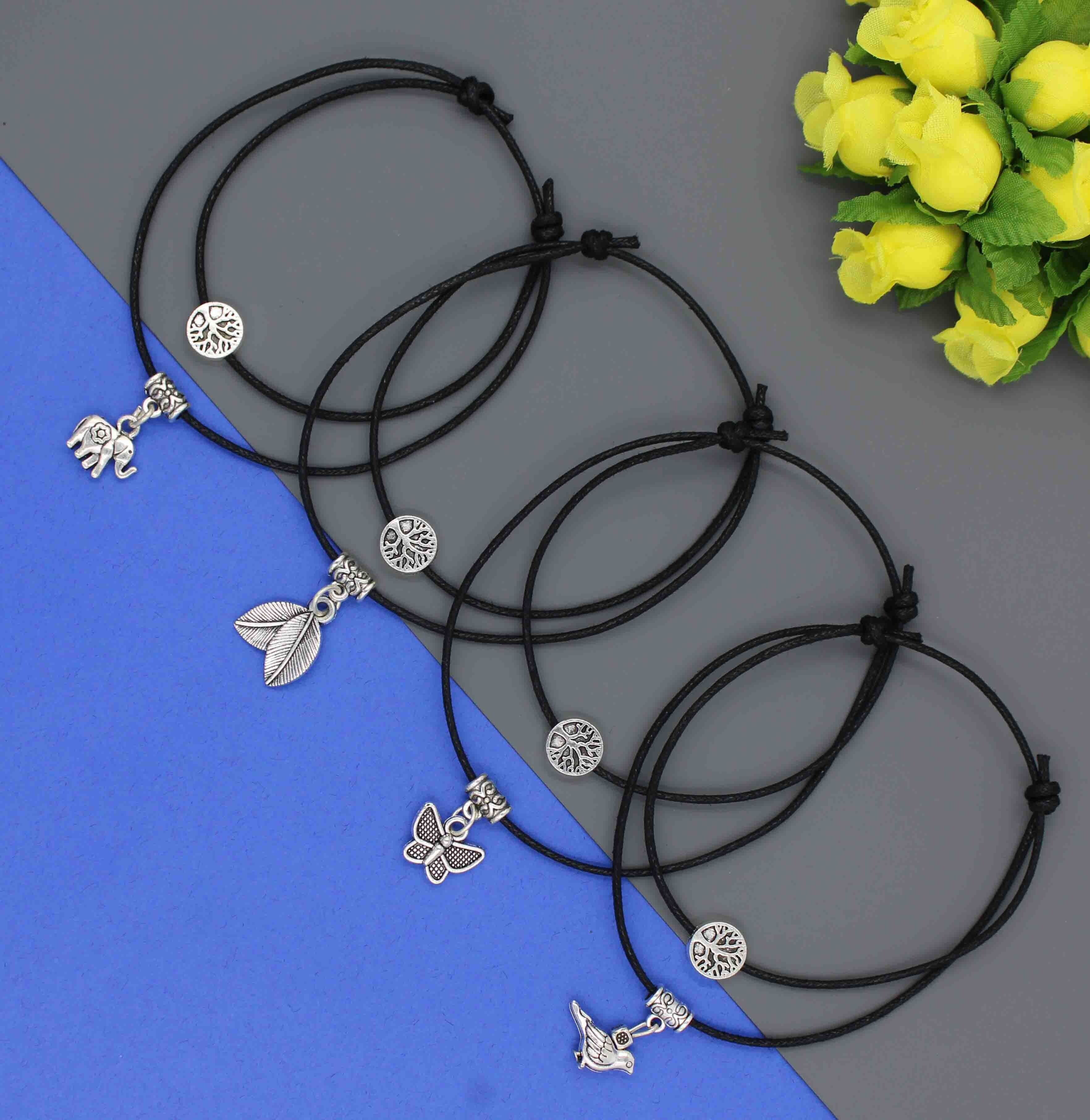 Two layer Thread with difernet Hanging set of 4 Cotton Dori Anklet-image-7
