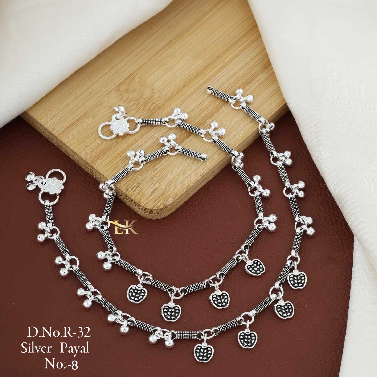 hevenq 11-Inch Trendy Designer Chandi Payal for gift to Women & Girls Alloy, Silver Anklet-picture-8