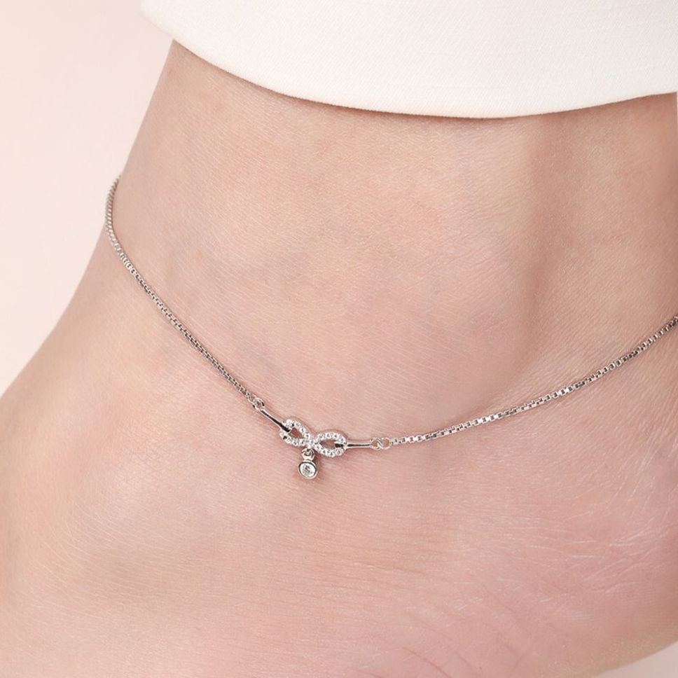 zavya Infinity Rhodium-Plated CZ Anklet For Women With Certificate of Authenticity Sterling Silver Anklet-picture-4