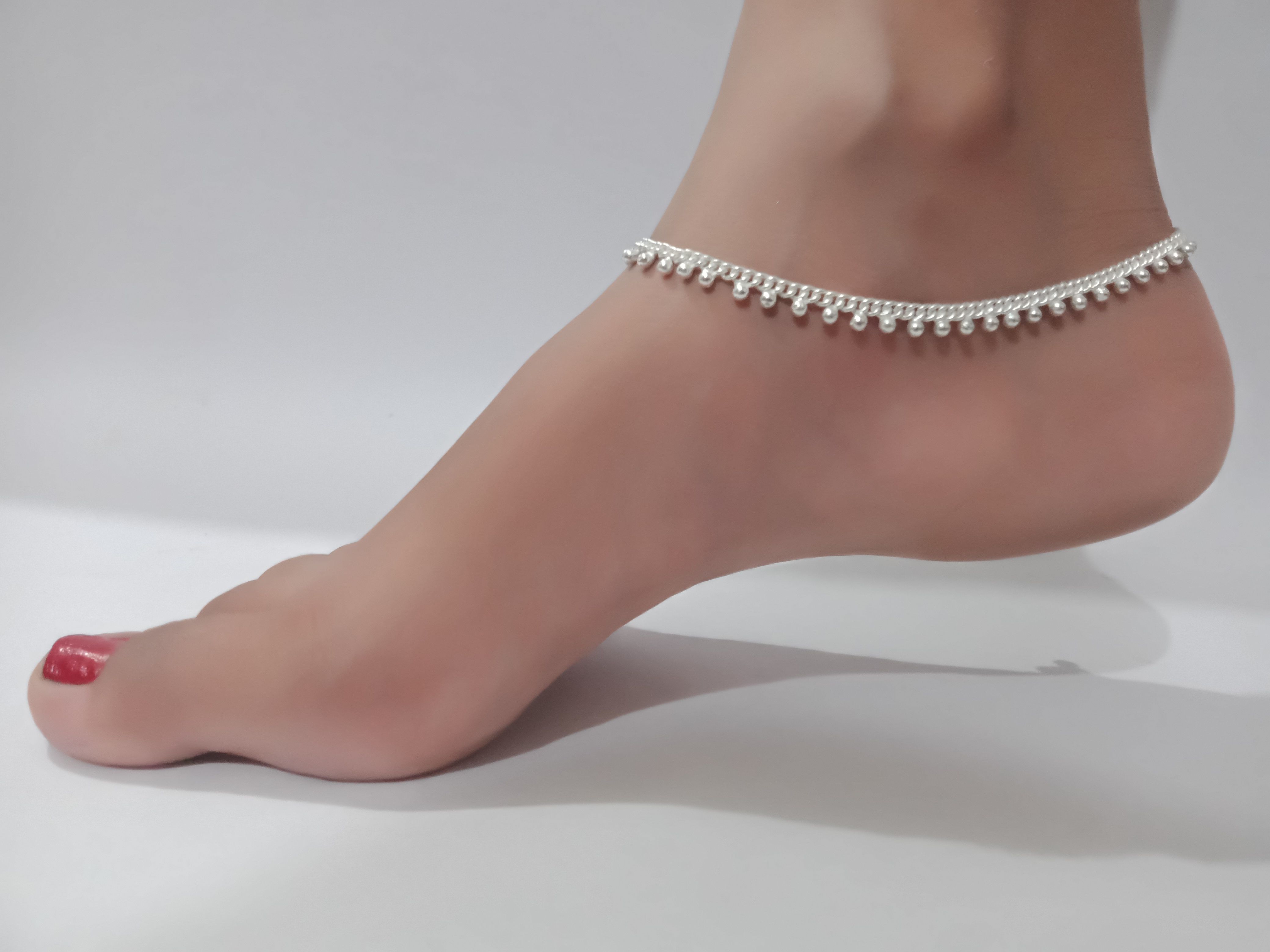 Women Non-Precious Metal Silver Plated Traditional Indian Payal Latest Design Metal, Silver Anklet