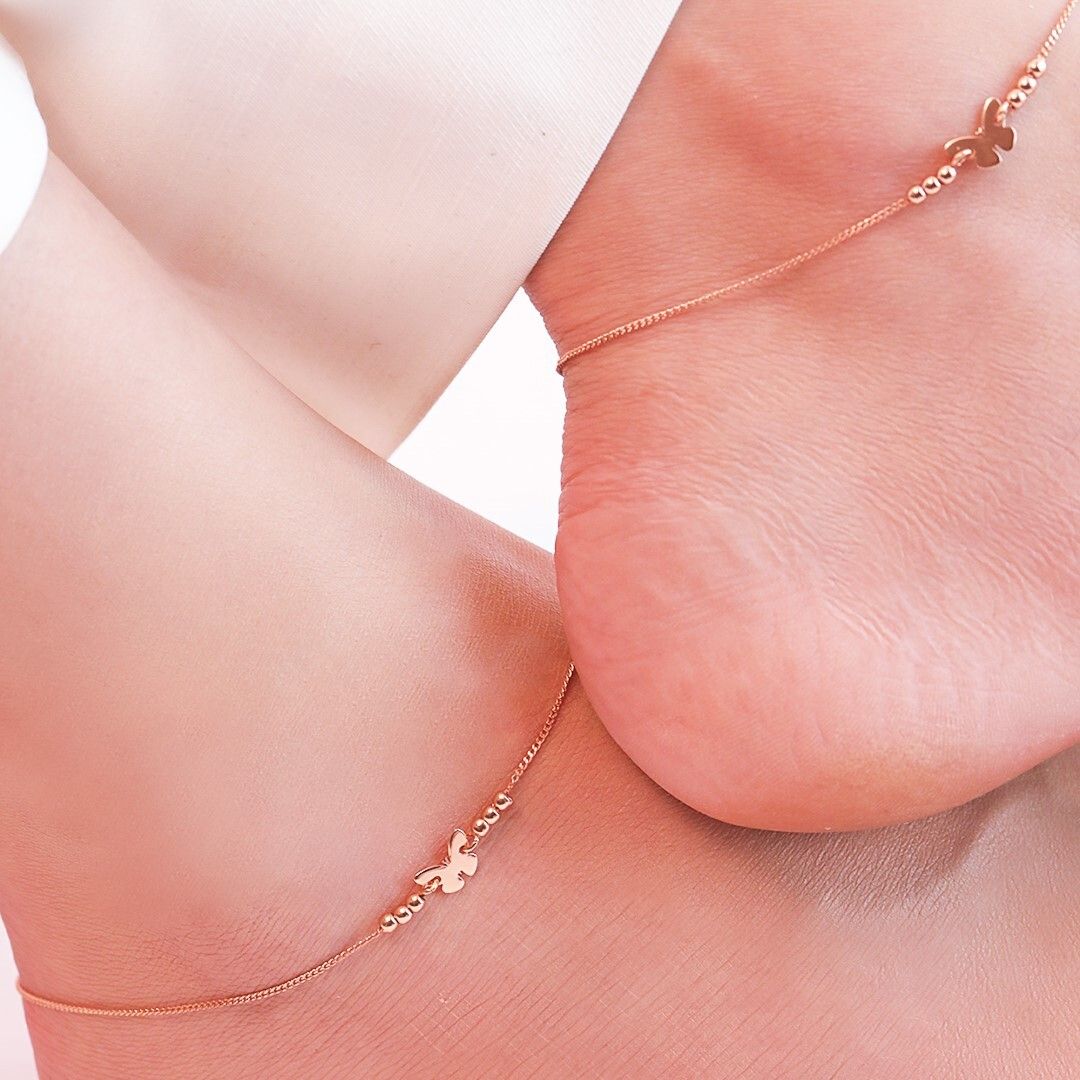 zavya Beaded Butterfly Rose Gold 925 Sterling Silver Chained Anklet Sterling Silver Anklet-picture-25